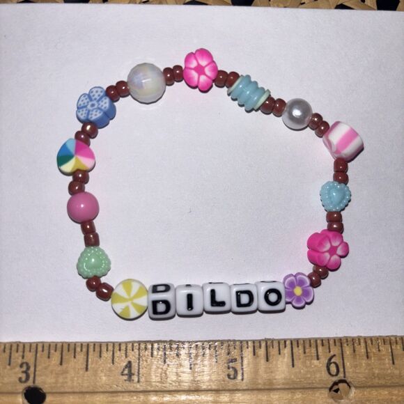 Multicolor “D*ldo” Bracelet Adult Humor Beaded Handmade Naughty Accessories - Picture 3 of 4